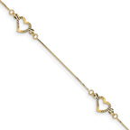 14K Fancy Textured Open Heart 3-Station 7.25 inch Bracelet