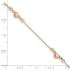 14K Tri-Color Puffed Heart 3-Station 7.25 inch Bracelet