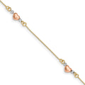 14K Tri-Color Puffed Heart 3-Station 7.25 inch Bracelet