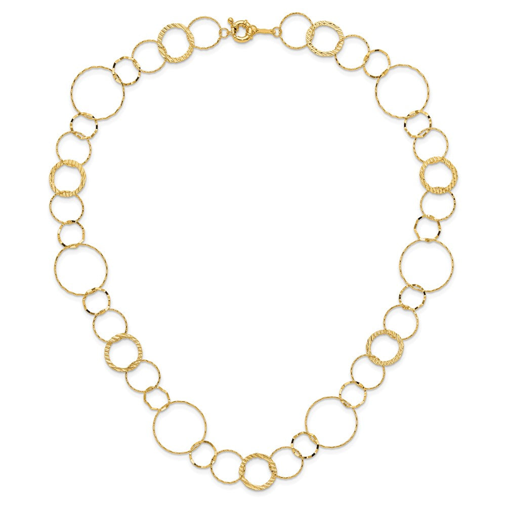 14K Polished Diamond-cut and Textured Circles Necklace