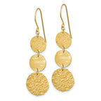 14K Polished and Textured 3-Tier Circle Drop Shepherd Hook Dangle Earrings