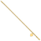 14K Engravable 14x10mm Solid Dangle Heart Charm and Hollow Chain 8.5 inch Bracelet