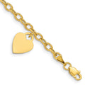 14K Engravable 14x10mm Solid Dangle Heart Charm and Hollow Chain 8.5 inch Bracelet