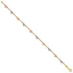 14k Tri-color Diamond-cut Puffed Heart 7 inch Bracelet