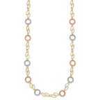14k Tri-color Polished and Textured Round Circles and Ovals 18 inch Necklace