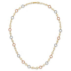 14k Tri-color Polished and Textured Round Circles and Ovals 18 inch Necklace