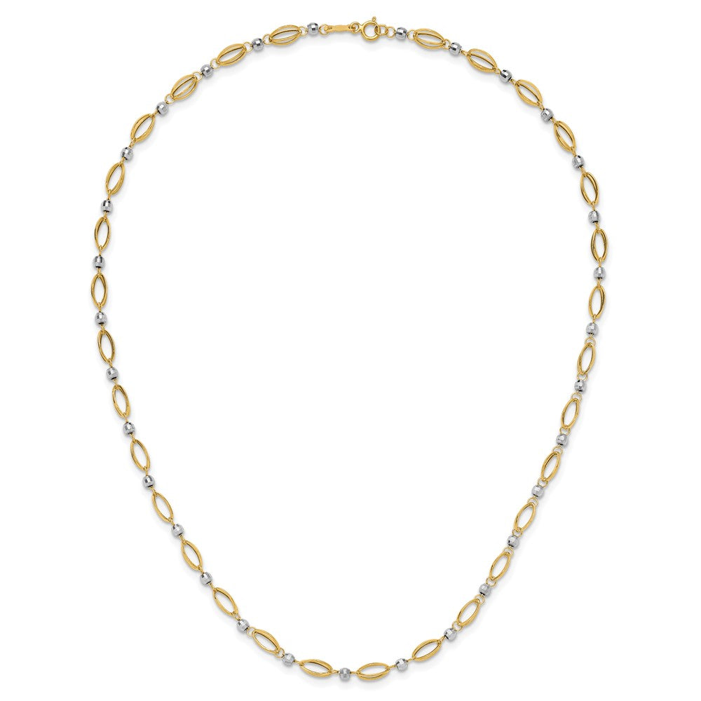 14K Two-Tone Fancy Oval Link and Mirror Bead 18 inch Necklace