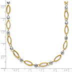 14K Two-Tone Fancy Oval Link and Mirror Bead 18 inch Necklace