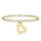 14k Polished Cut-out Dangle Heart 7.25 inch Bracelet