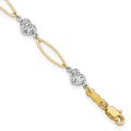 14k Two-tone Diamond-cut Puffed Heart and Flat Oval Link 7.25 inch Bracelet