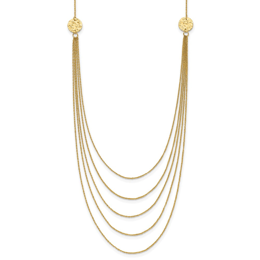 14K 5-Layer Ropa Chain Bib with Textured Side Circles 18 inch Necklace