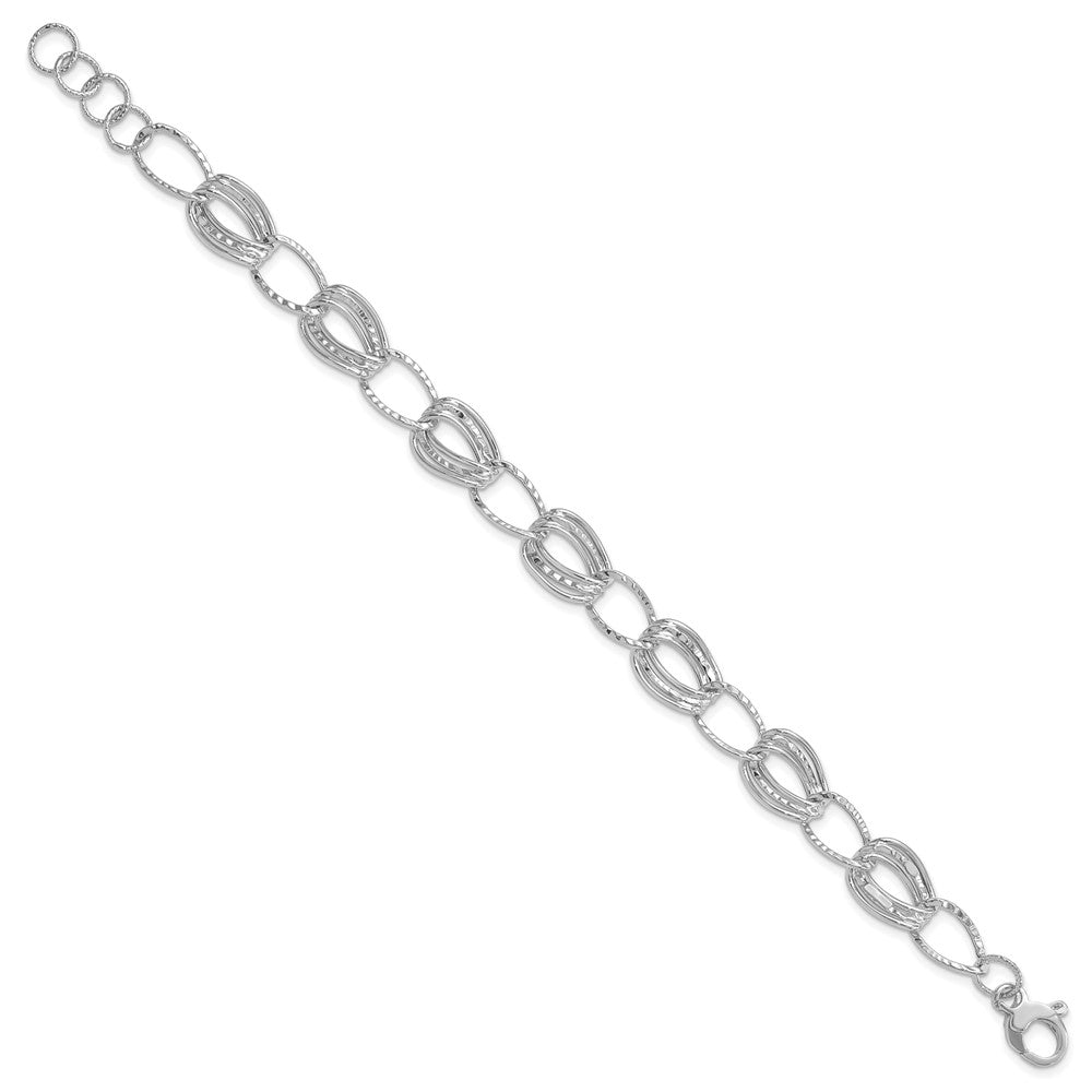 14k White Gold Polished and Textured 11mm Hollow Bracelet Plus Extender