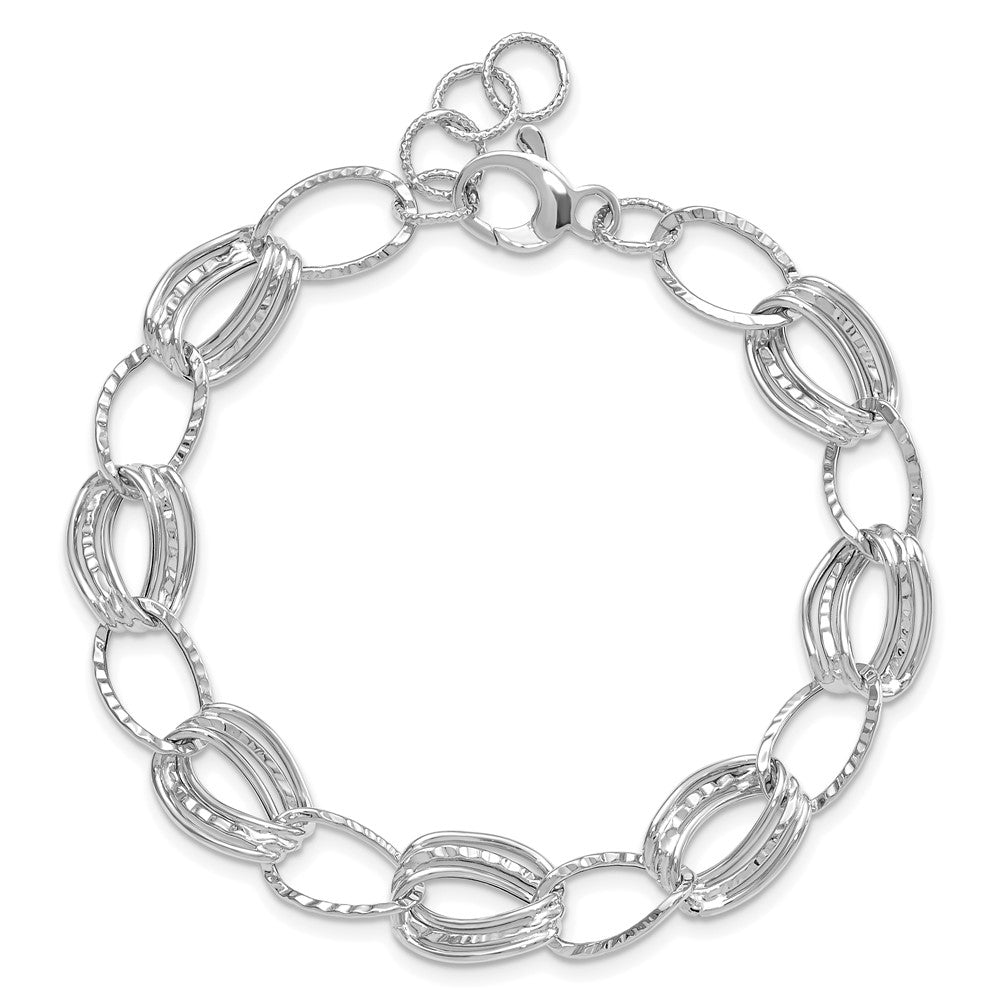 14k White Gold Polished and Textured 11mm Hollow Bracelet Plus Extender