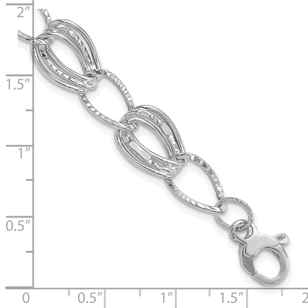 14k White Gold Polished and Textured 11mm Hollow Bracelet Plus Extender