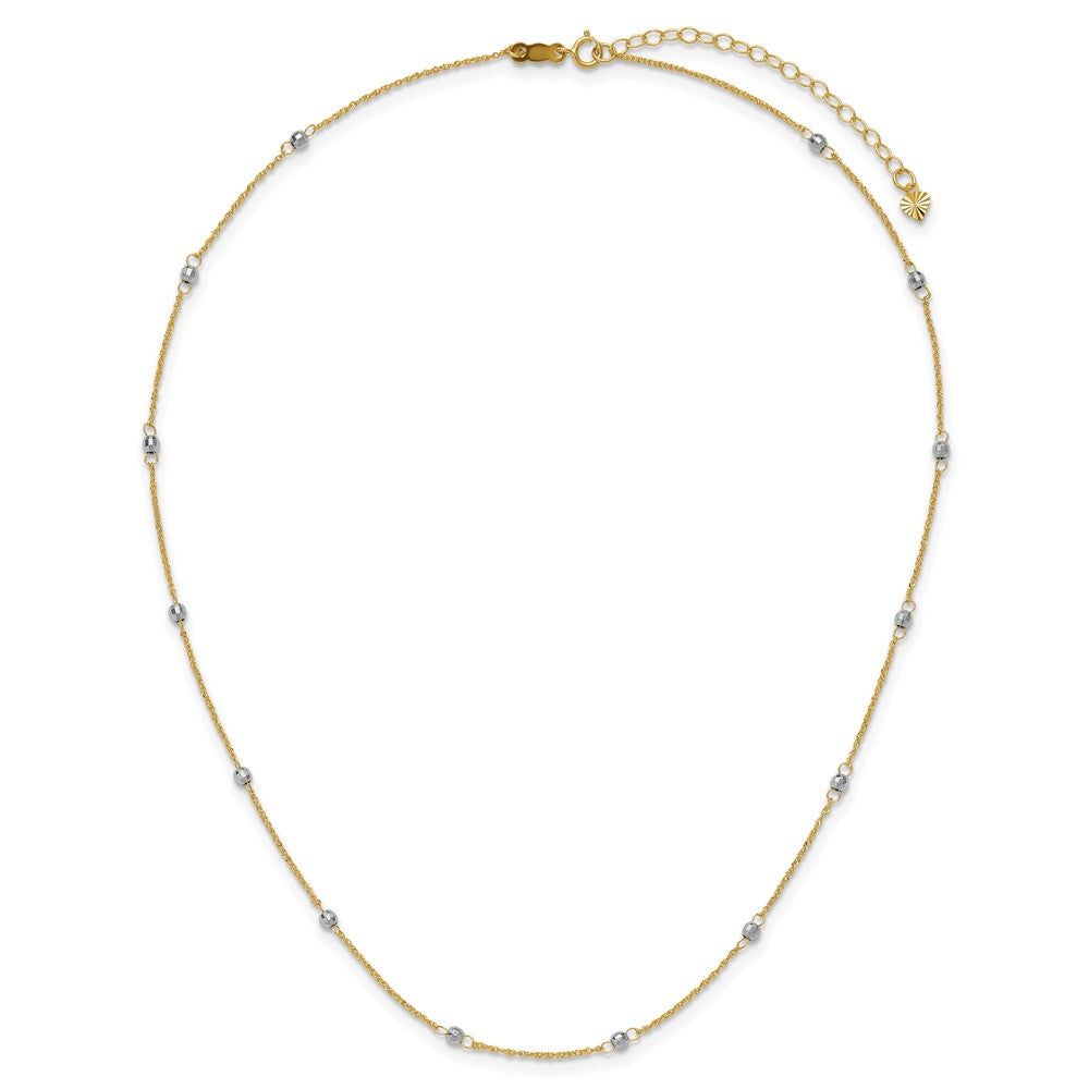 14K Two-tone Ropa Chain and Mirror Beads 16 inch Station Necklace Plus 2 inch Extender