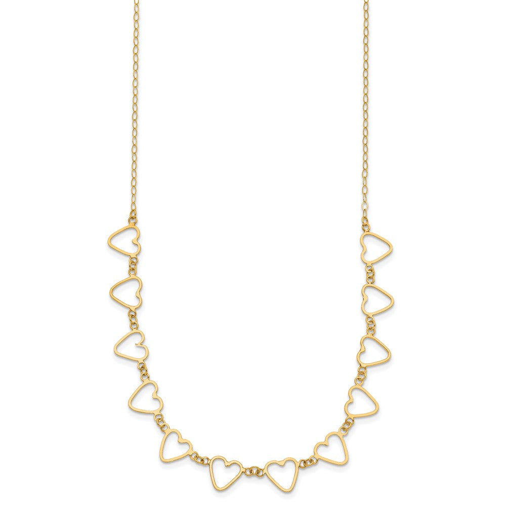 14K Open Flat Hearts 16 inch Necklace Plus 2 inch Extender