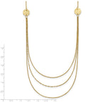 14K 3-Layer Ropa Chain Bib with Textured Side Circles 16 inch Necklace Plus 2 inch Extender