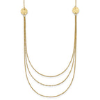 14K 3-Layer Ropa Chain Bib with Textured Side Circles 16 inch Necklace Plus 2 inch Extender