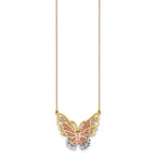 14k Yellow and Rose Gold with White Rhodium Large Filigree Butterfly 18 inch Necklace