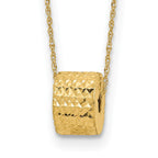 14K Rope Chain with Textured Barrel Bead 16 inch Necklace Plus 2 inch Extension