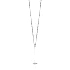 14k White Gold Polished Crucifix and Miraculous Medal with 3mm Mirror Beads 24 inch Rosary Necklace