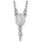 14k White Gold Polished Crucifix and Miraculous Medal with 3mm Mirror Beads 24 inch Rosary Necklace