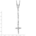 14k White Gold Polished Crucifix and Miraculous Medal with 3mm Mirror Beads 24 inch Rosary Necklace