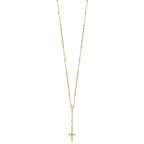14k Polished Crucifix and Miraculous Medal with 3mm Mirror Beads Semi-solid 24 inch Rosary Necklace