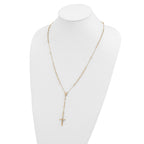 14k Polished Crucifix and Miraculous Medal with 3mm Mirror Beads Semi-solid 24 inch Rosary Necklace