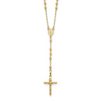 14k Polished Crucifix and Miraculous Medal with 3mm Mirror Beads Semi-solid 24 inch Rosary Necklace