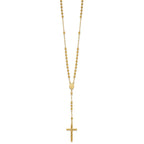 14k Polished Crucifix and Miraculous Medal with 4mm Mirror Beads Semi-solid 24 inch Rosary Necklace