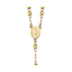 14k Polished Crucifix and Miraculous Medal with 4mm Mirror Beads Semi-solid 24 inch Rosary Necklace