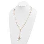 14k Polished Crucifix and Miraculous Medal with 4mm Mirror Beads Semi-solid 24 inch Rosary Necklace