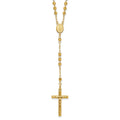 14k Polished Crucifix and Miraculous Medal with 4mm Mirror Beads Semi-solid 24 inch Rosary Necklace