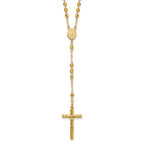 14k Polished Crucifix and Miraculous Medal with 4mm Mirror Beads Semi-solid 24 inch Rosary Necklace