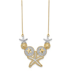 14k with White Rhodium Diamond-cut Starfish and Sand Dollar 18 inch Necklace