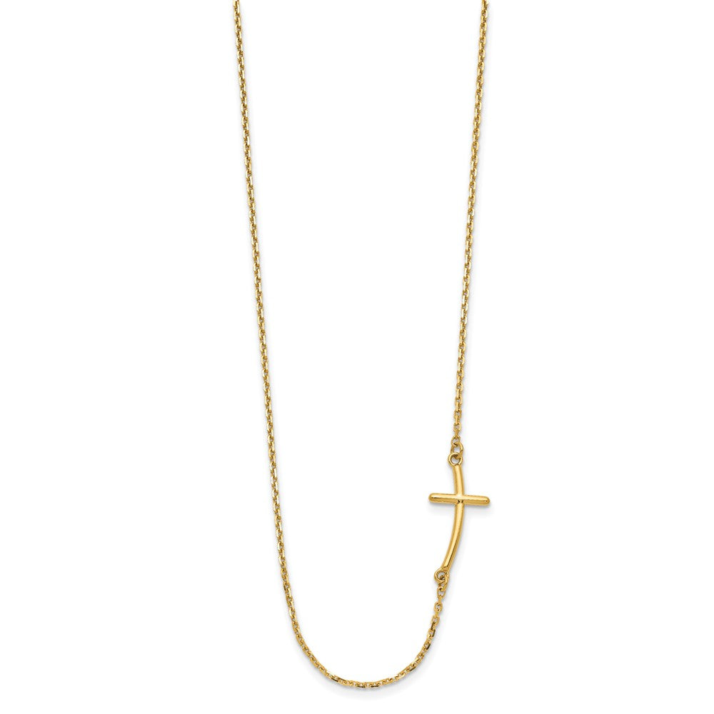 14k Polished Small Sideways Curved Cross 19 inch Necklace