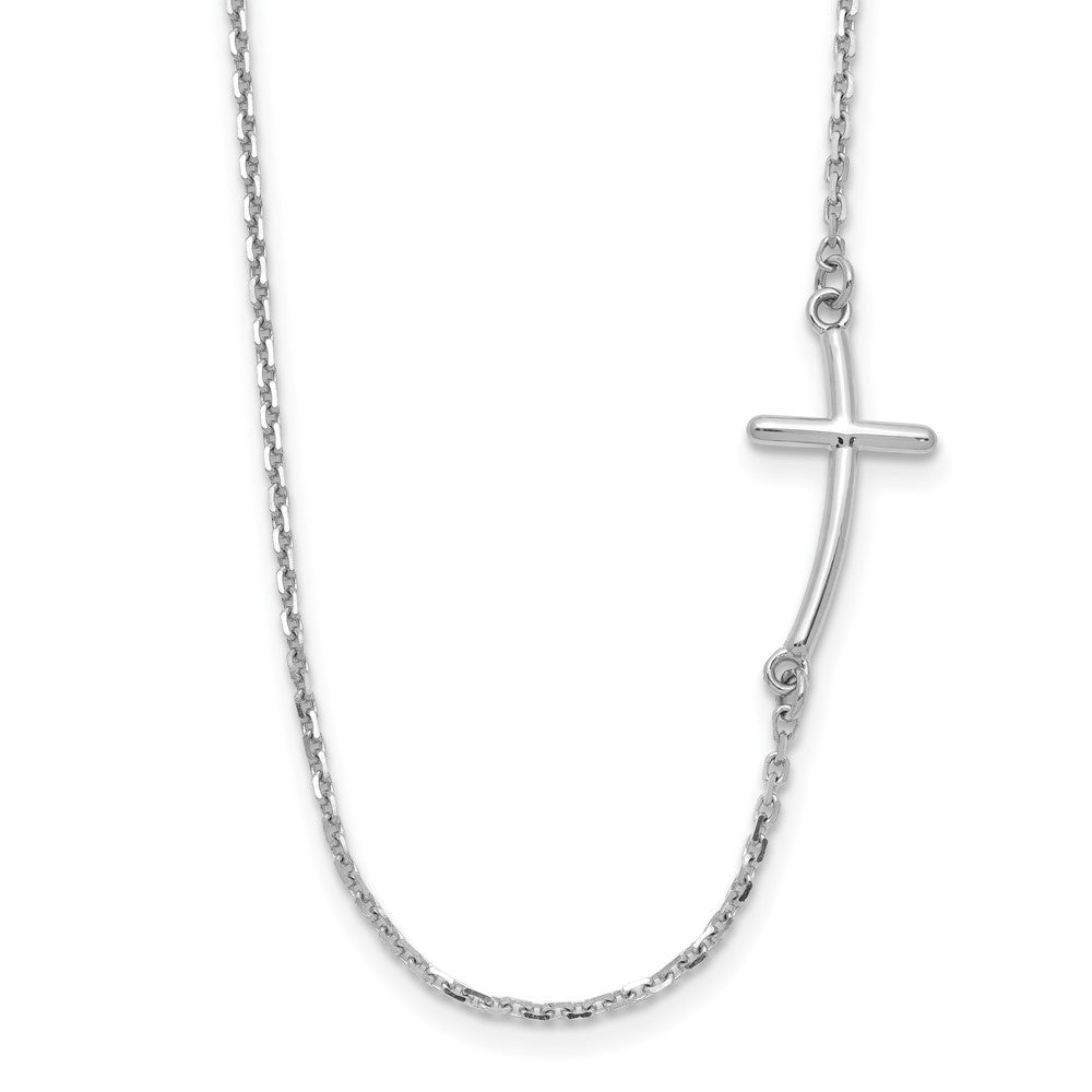 14k White Gold Polished Small Sideways Curved Cross 19 inch Necklace