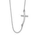 14k White Gold Polished Large Sideways Curved Cross 19 inch Necklace