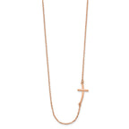 14k Rose Gold Polished Small Sideways Curved Cross 19 inch Necklace