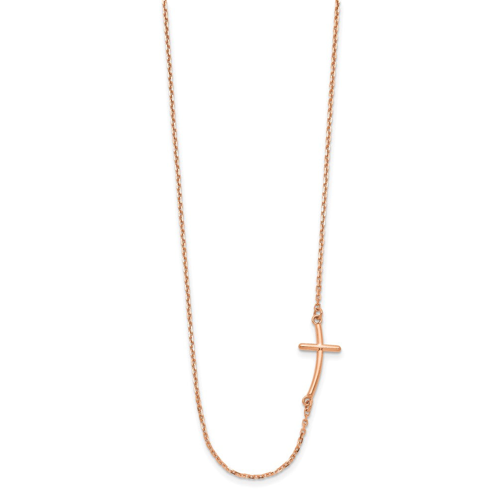 14k Rose Gold Polished Small Sideways Curved Cross 19 inch Necklace