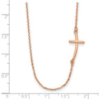 14k Rose Gold Polished Small Sideways Curved Cross 19 inch Necklace