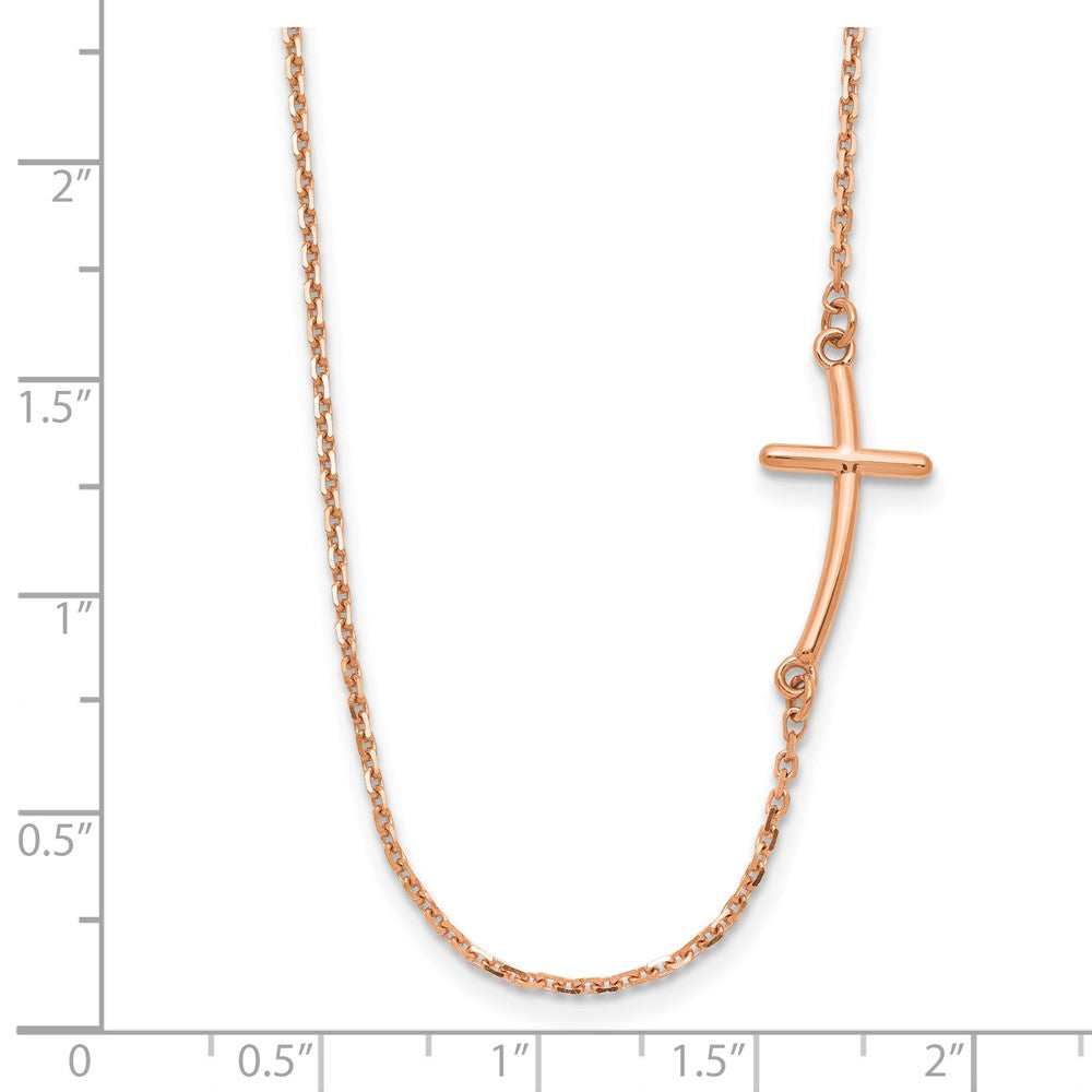 14k Rose Gold Polished Small Sideways Curved Cross 19 inch Necklace