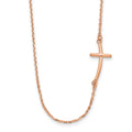 14k Rose Gold Polished Small Sideways Curved Cross 19 inch Necklace