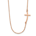 14k Rose Gold Polished Small Sideways Curved Cross 19 inch Necklace