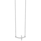 14k White Gold Large Sideways Curved Twist Cross 19 inch Necklace