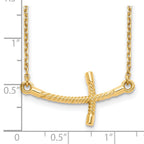 14k Large Sideways Curved Twist Cross 19 inch Necklace