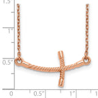 14k Rose Gold Large Sideways Curved Twist Cross Necklace