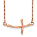 14k Rose Gold Large Sideways Curved Twist Cross Necklace