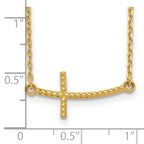 14k Curved Textured Sideways Cross 19 inch Necklace